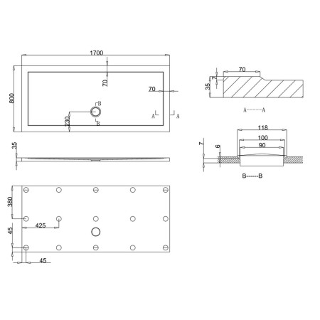Z1185A Britton Zamori 1700 x 800mm Large Anti Slip Rectangle Shower Tray Dimensions