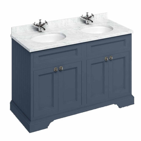 Burlington 1300mm Vanity Unit in Blue with Doors & Minerva Carrara White Double Basin