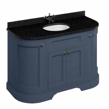Burlington 1340mm Curved Vanity Unit in Blue with Doors & Minerva Carrara Black Granite Basin