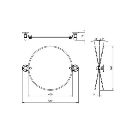 MIRRU40 Burlington 400mm Traditional Rounded Mirror Line Drawing