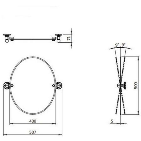 MIROV40X50 Burlington 500 x 400mm Traditional Oval Mirror Line Drawing