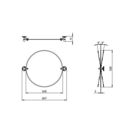 MIRRU50 Burlington 500mm Traditional Rounded Mirror Line Drawing