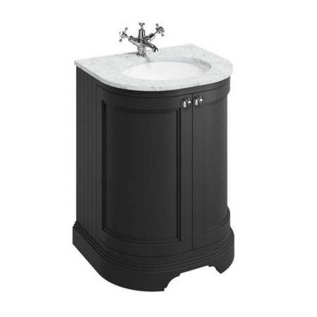 Burlington 650mm Black Curved Vanity Unit with Doors and Carrara Minerva Worktop Basin