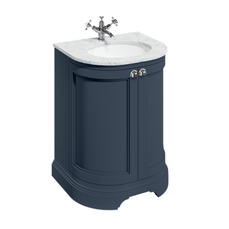 Burlington 650mm Blue Curved Vanity Unit with Doors and Minerva Worktop Basin (Carrara Choice Worktop)