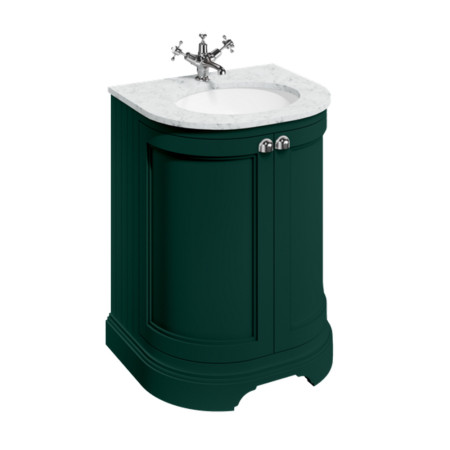 Burlington 650mm Green Curved Vanity Unit with Doors and Minerva Worktop Basin (Carrara White Worktop)