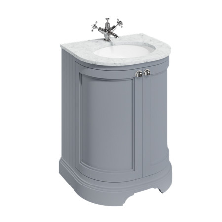 Burlington 650mm Grey Curved Vanity Unit with Doors and Minerva Worktop Basin (Carrara White Worktop Shown)