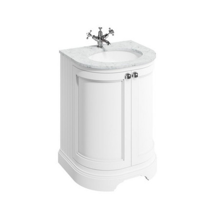 Burlington 650mm White Curved Vanity Unit with Doors and Minerva Worktop Basin (Carrara White Worktop Shown)