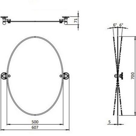 MIROV50X70 Burlington 700 x 500mm Traditional Oval Mirror Line Drawing