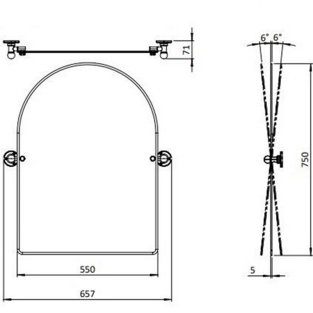 MIRAR55X75 Burlington 750 x 550mm Traditional Arch Mirror Line Drawing