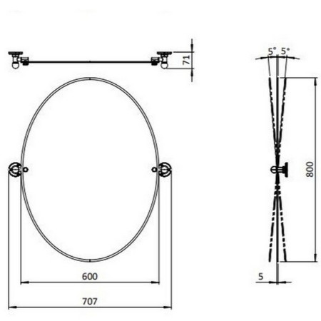 MIROV60X80 Burlington 800 x 600mm Traditional Oval Mirror Line Drawing