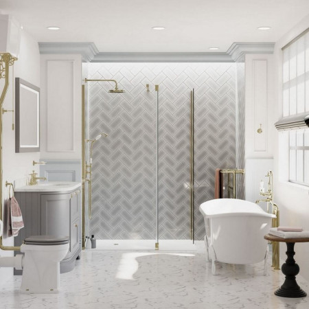 BU110008CF/BUPROFILEGO Burlington 8 Corner Walk In 1055mm Glass Panel and End Panel in Gold Lifestyle