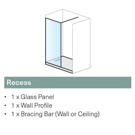 BU120008CF/BUPROFILEL Burlington 8 Recess 1155mm Wetroom Panel in Brushed Nickel Recess Drawing