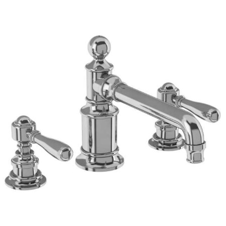 Burlington Arcade 3TH Basin Mixer (Chrome) without Pop-Up Waste - Deck Mounted - Brass Lever