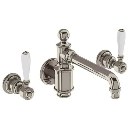 Burlington Arcade 3TH Basin Mixer (Nickel) without Pop-Up Waste - Wall Mounted - Ceramic Lever
