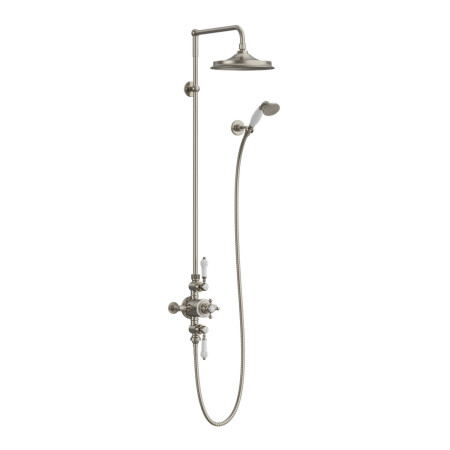 Burlington Avon Brushed Nickel Thermostatic Exposed Dual Outlet Shower Valve with 9 Inch Fixed Head and Handset