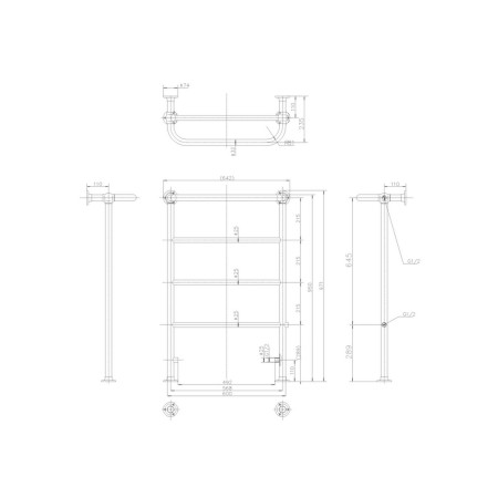 R4CHR Burlington Berkeley Towel Radiator Line Drawing