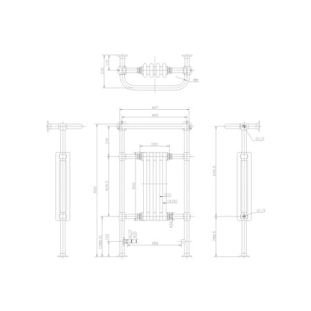 R2CHR Burlington Bloomsbury Towel Radiator Line Drawing