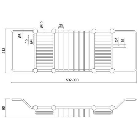 A27CHR Burlington Brass Extendable Bath Rack Line Drawing