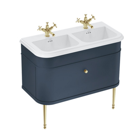 Burlington Chalfont 1000mm Single Drawer Vanity Unit with Double Basin in Blue with 1TH Ceramic Basin