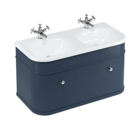 Burlington Chalfont 1000mm Single Drawer Vanity Unit with Double Basin in Blue