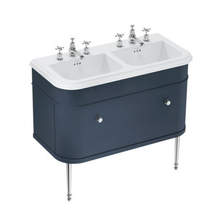 Burlington Chalfont 1000mm Single Drawer Vanity Unit with Double Basin in Blue with 3TH Ceramic Basin