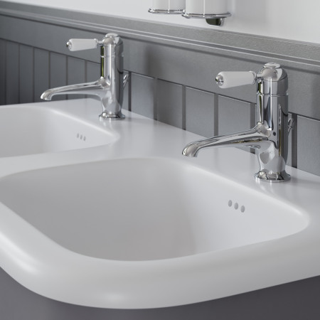 Burlington Chalfont 1000mm Single Drawer Vanity Unit with Double Basin in Classic Grey Basin Close Up