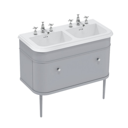 Burlington Chalfont 1000mm Single Drawer Vanity Unit with Double Basin in Classic Grey with 3TH Ceramic Basin