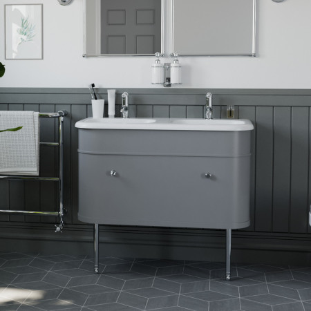 Burlington Chalfont 1000mm Single Drawer Vanity Unit with Double Basin in Classic Grey Lifestyle