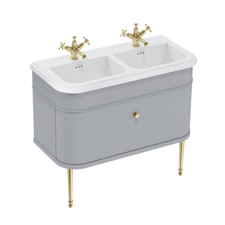 Burlington Chalfont 1000mm Single Drawer Vanity Unit with Double Basin in Classic Grey with 1TH Ceramic Basin