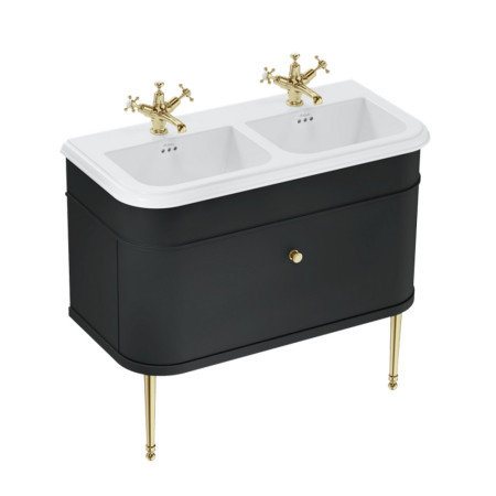 Burlington Chalfont 1000mm Single Drawer Vanity Unit with Double Basin in Matt Black with 1TH Ceramic Basin