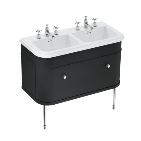 Burlington Chalfont 1000mm Single Drawer Vanity Unit with Double Basin in Matt Black with 3TH Ceramic Basin