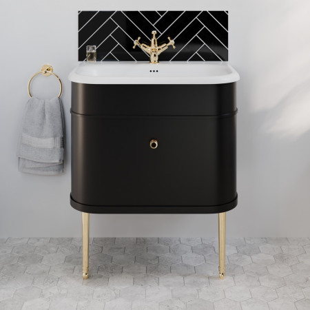 Burlington Chalfont 550mm Single Drawer Vanity Unit with Basin in Matt Black Lifestyle