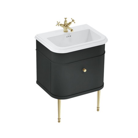 Burlington Chalfont 650mm Single Drawer Vanity Unit with Basin in Matt Black with 1TH Ceramic Basin