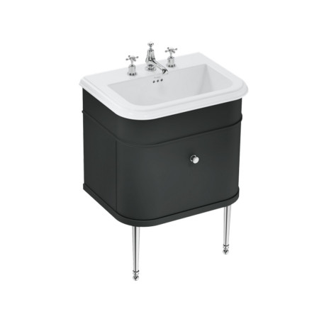 Burlington Chalfont 650mm Single Drawer Vanity Unit with Basin in Matt Black with 3TH Ceramic Basin