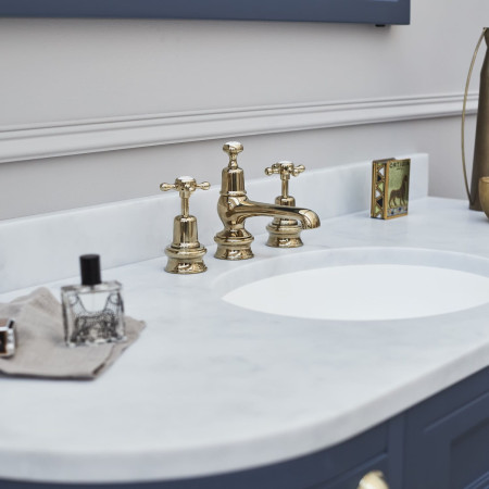 CL12QTGOLD Burlington Claremont Gold 3 Tap Hole Basin Mixer with Pop Up Waste Lifestyle