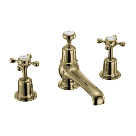 Burlington Claremont Gold 3 Tap Hole Basin Mixer with Pop Up Waste