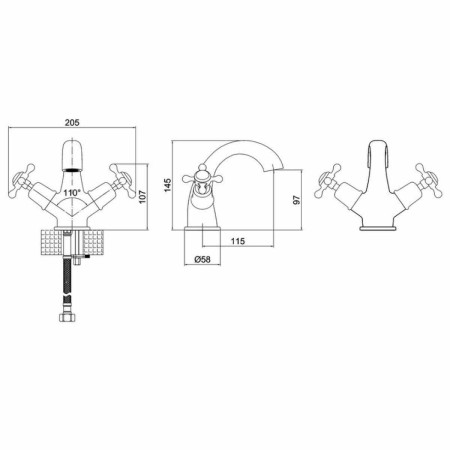 Burlington Claremont Gold Mono Basin Mixer Technical Drawing