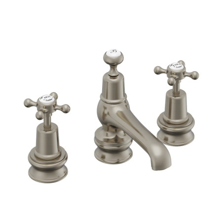 Burlington Claremont Regent Brushed Nickel 3 Tap Hole Basin Mixer with Pop Up Waste
