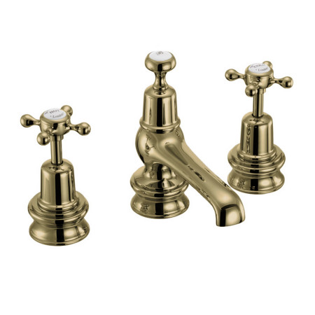 Burlington Claremont Regent Gold 3 Tap Hole Basin Mixer with Pop Up Waste