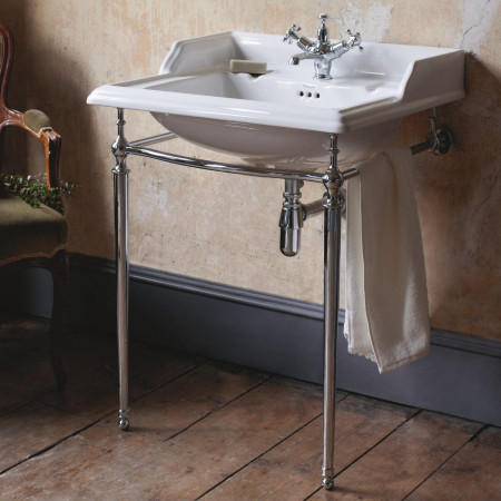 Burlington Classic 650mm Rectangle Basin with Chrome Washstand Lifestyle