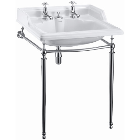 Burlington Classic 650mm Rectangular Invisible Overflow Basin with Chrome Washstand