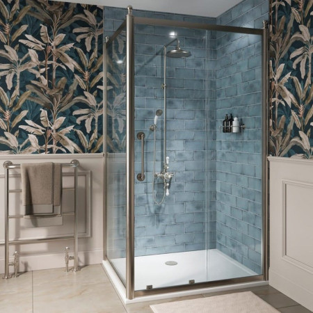 CQSLLC1400 Burlington Classique 1400mm Sliding Shower Door in Brushed Nickel with 1850 Handle & a Side Panel