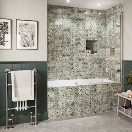 CQBSLC0850 Burlington Classique 1500mm Hinged Brushed Nickel Bath Screen with 1909 Finial