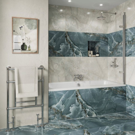CQBSSC0850 Burlington Classique 1500mm Hinged Chrome Bath Screen with 1909 Finial