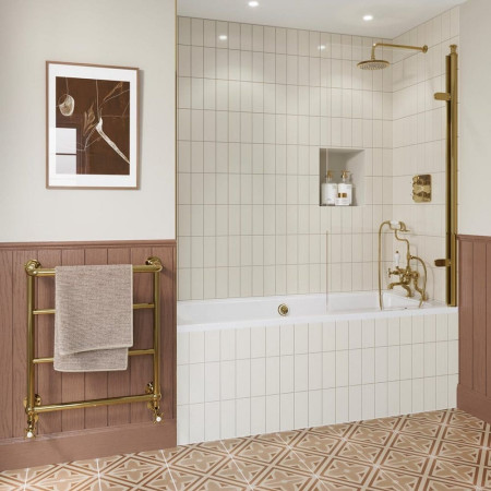 CQBSGC0850 Burlington Classique 1500mm Hinged Gold Bath Screen with 1909 Finial