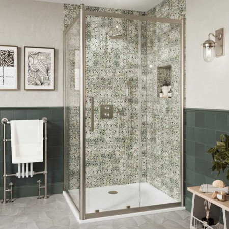 CQSLLC1700 Burlington Classique 1700mm Sliding Shower Door in Brushed Nickel with 1909 Handle & a Side Panel