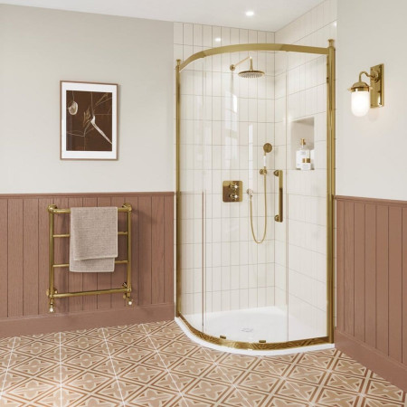 CQQSGC0900 Burlington Classique 900mm Gold 1 Door Quadrant Shower Enclosure with 1909 Handle