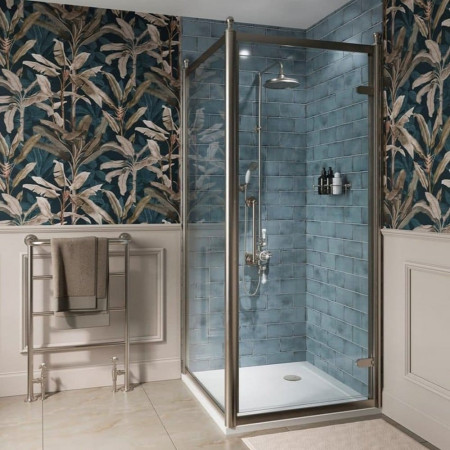 CQHDLC0800 Burlington Classique 800mm Hinged Shower Door in Brushed Nickel with 1850 Handle & a Side Panel
