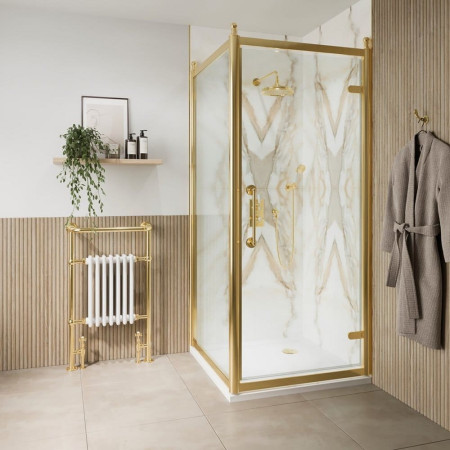 CQHDGC1000 Burlington Classique 1000mm Hinged Shower Door in Gold with 1850 Handle & a Side Panel