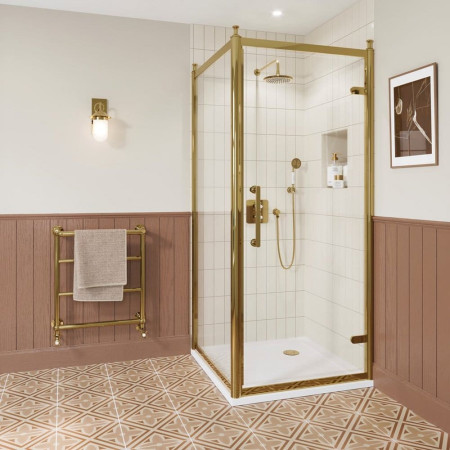 CQHDGC1000 Burlington Classique 1000mm Hinged Shower Door in Gold with 1909 Handle & a Side Panel